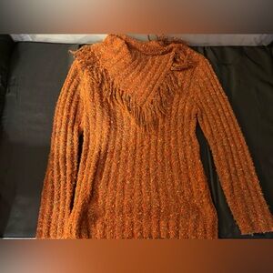 Chico's Autumn Orange Textured Cowl Neck Sweater